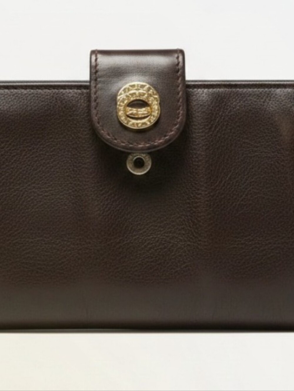 Bulgari Dark Brown Leather Wallet with Gold-Tone Hardware